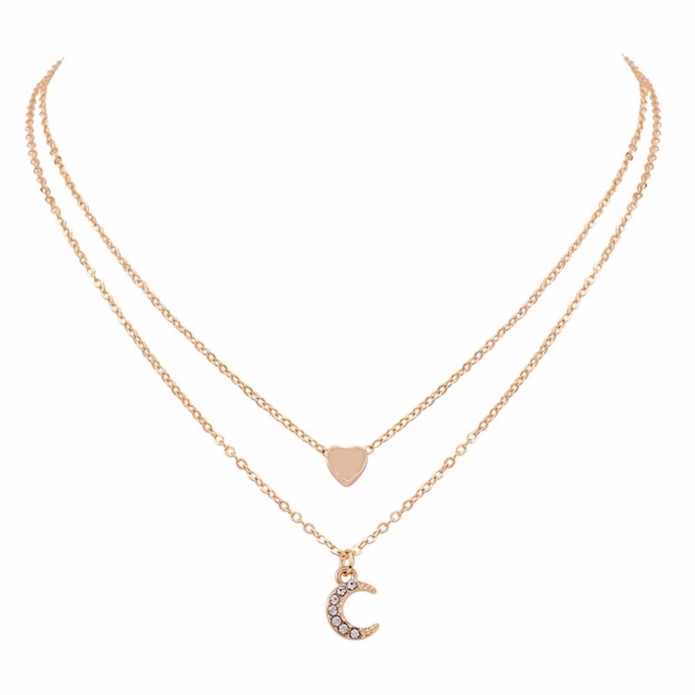 Last 1 New Dainty Heart Moon Layered Necklace - Picture 3 of 5